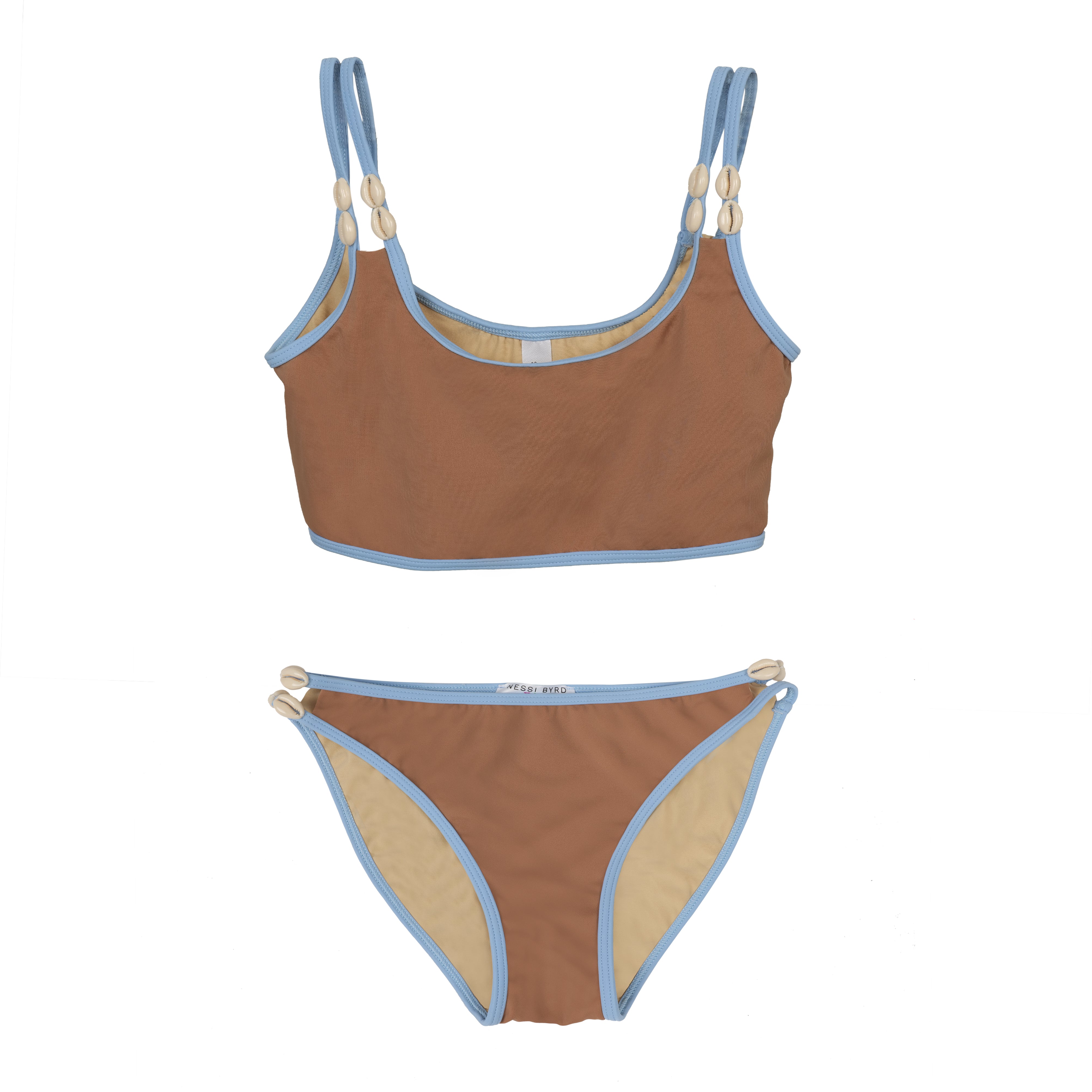 Girls Bikini in Brown/Blue | Shell Bikini | Two Tone Bikini