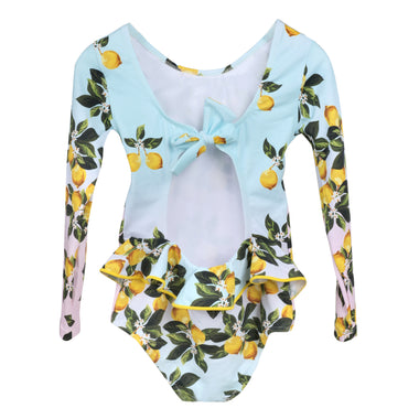 Cut Out Back One Piece Swimsuit with Lemon Print Pattern