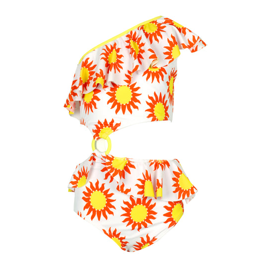 Kids One Shoulder Swimsuit in Sunflower Print 