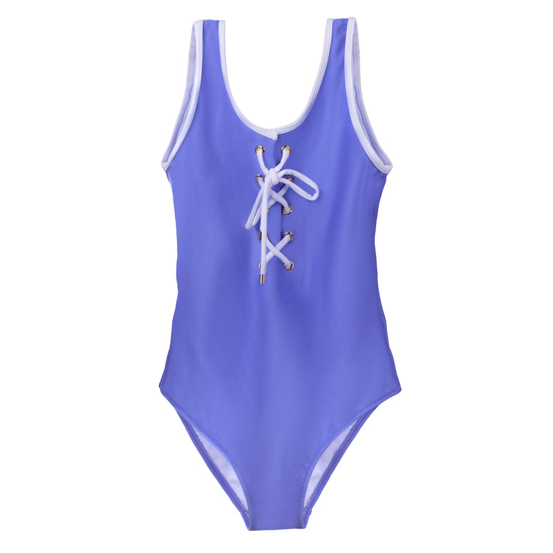 Lace Up Blue One Piece Swimsuit