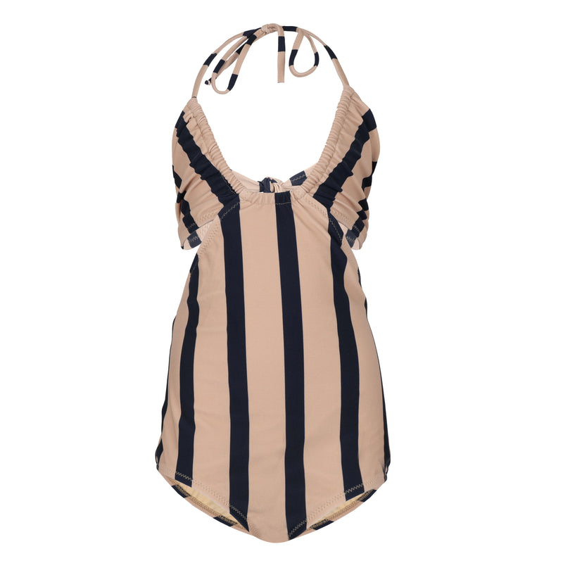 Girls One Piece Swimsuit in Navy Blue Stripes