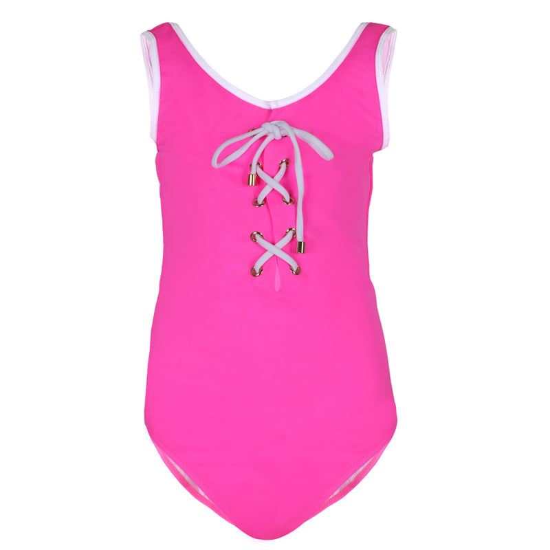 Tie Up One Piece Swimsuit in Fuchsia Pink