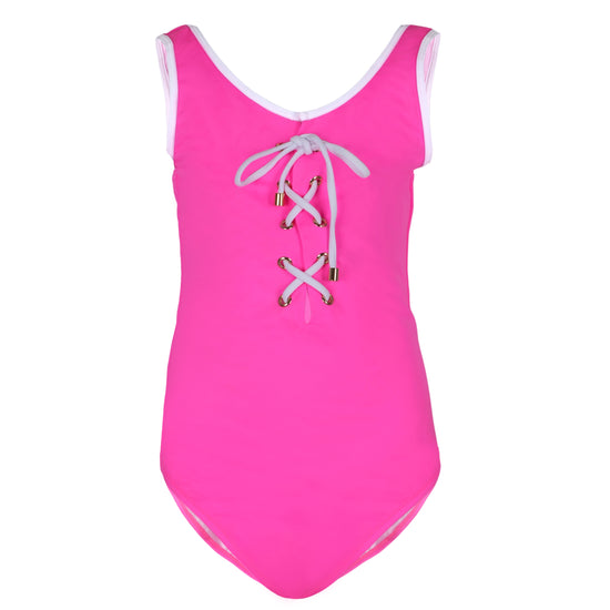 Tie Up One Piece Swimsuit in Fuchsia Pink