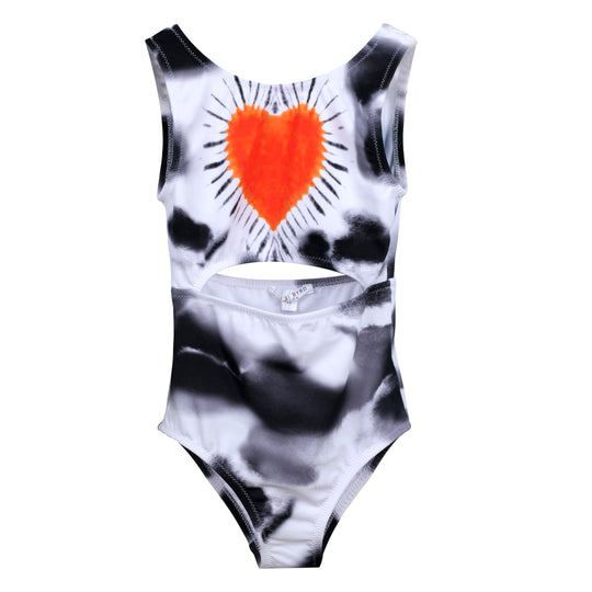 Load image into Gallery viewer, Girls One Piece Bathing Suit with Heart Print
