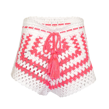 Girls Crochet Beach Shorts in White/Pink