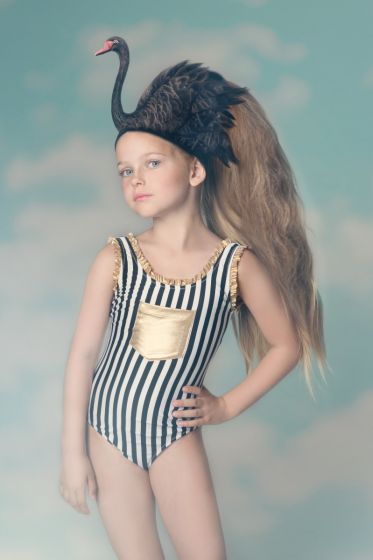 Nessi Byrd Zinnia Black & White Stripe Swimsuit - Girls One Piece