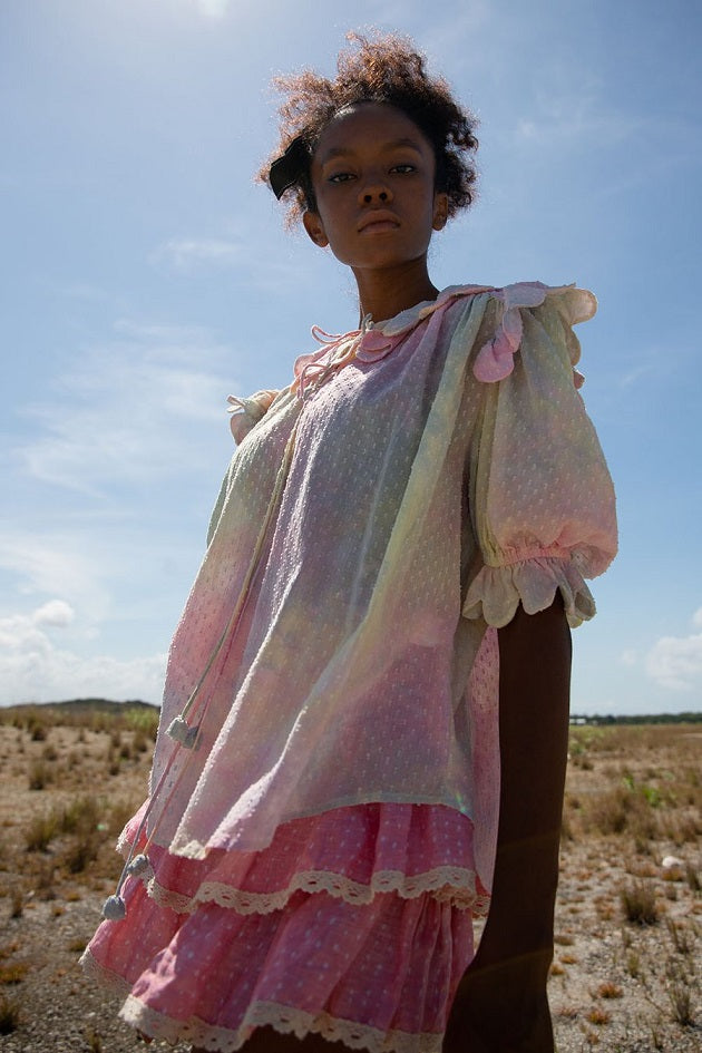 Load image into Gallery viewer, Nico Scallop Top Lemon Candy Tie Dye - Top
