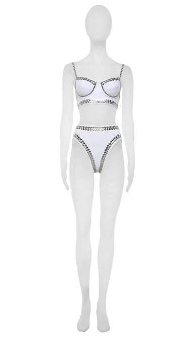 White Bikini Bottoms with Metal Studs