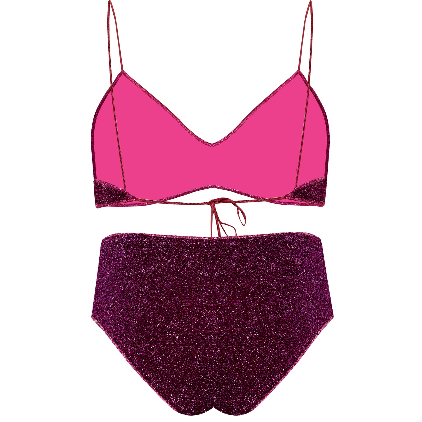 Load image into Gallery viewer, Lumiere Triangle Top &amp;amp; High Waisted Pant Dark Fuchsia - Bikini
