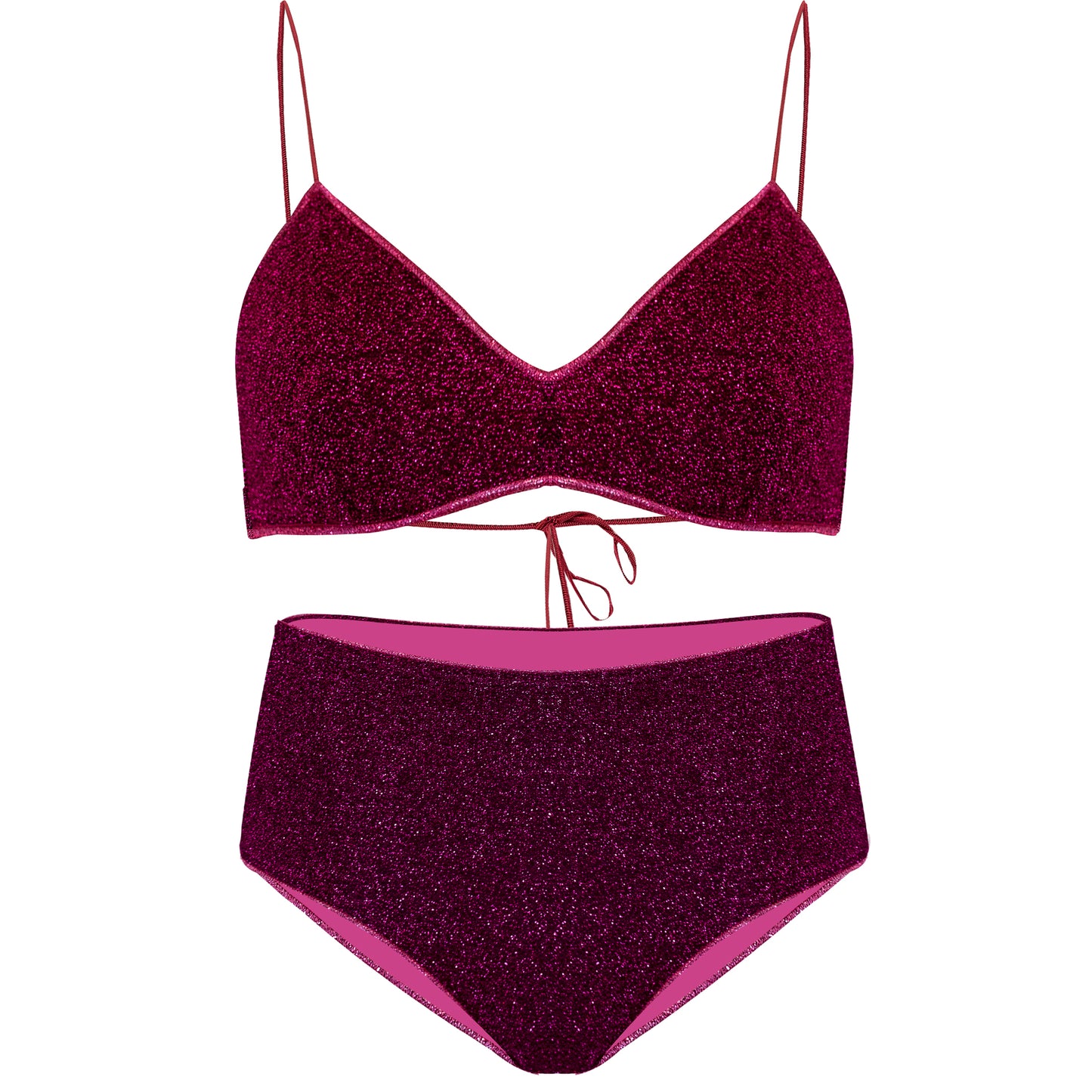 Load image into Gallery viewer, Lumiere Triangle Top &amp;amp; High Waisted Pant Dark Fuchsia - Bikini
