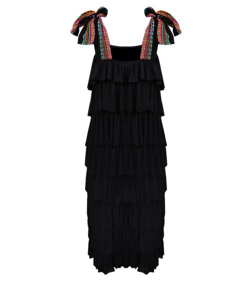 Stylish black summer dress with bow details