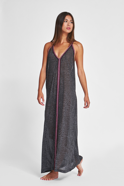 Load image into Gallery viewer, woman wearing Pitusa&amp;#39;s Cheetah Sundress, the perfect swimwear cover up in animal print
