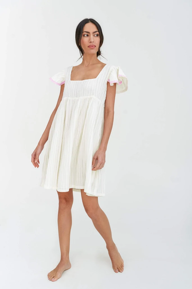 Flutter Sleeve Babydoll Dress White Standard - Dress