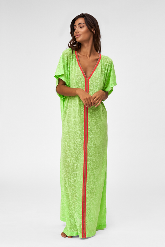 Woman wearing Pitusa Lime Green Beach Cover Up