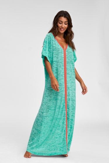 Load image into Gallery viewer, Woman wearing Pitusa turquoise beach cover up
