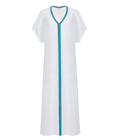 Load image into Gallery viewer, Detail shot of Women&amp;#39;s White Beach Cover Up, Inca Abaya White
