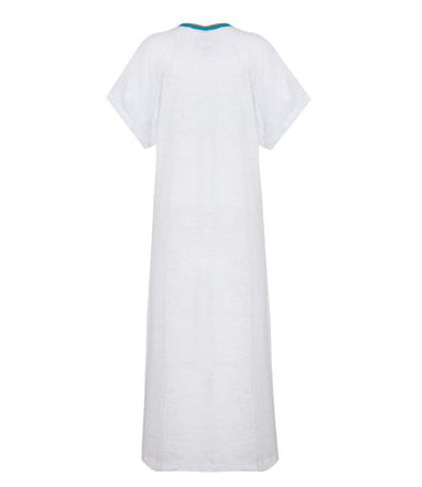 Back view of Inca Abaya White, the ultimate beach cover up