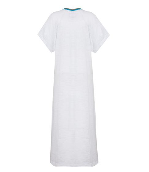 Load image into Gallery viewer, Back view of Inca Abaya White, the ultimate beach cover up
