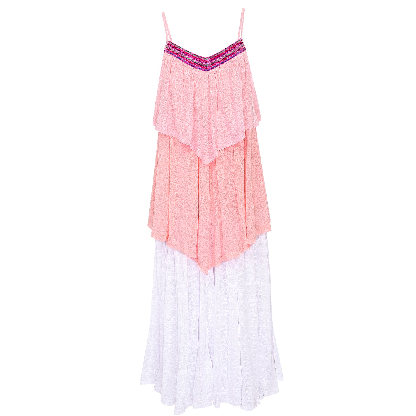 Close up of the tiered ruffle detail on the strappy beach dress