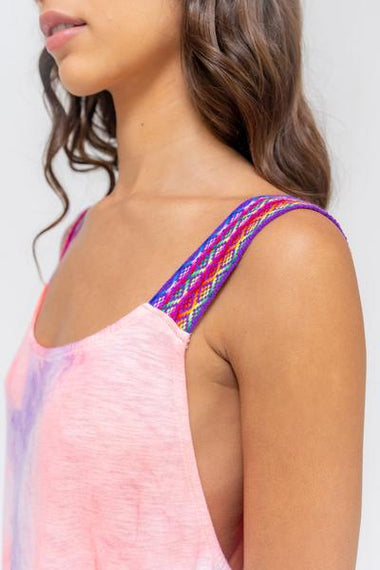 Tie Dye Gathered Mini Dress Coral/Purple - Dress