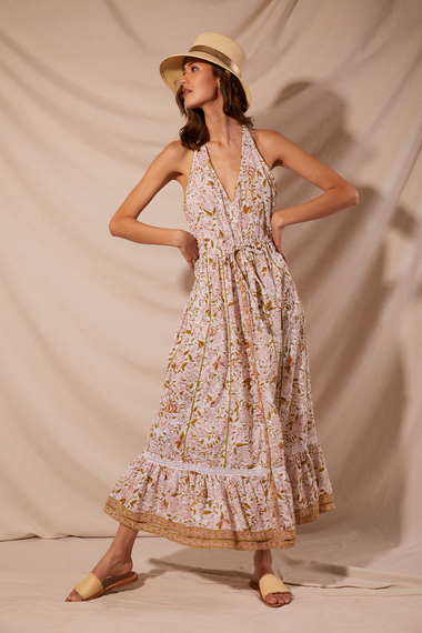 Long Dress Carine Green Menton Cottton - Dress