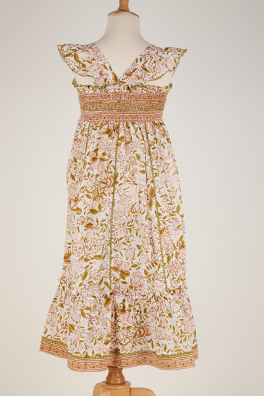 Midi Dress Cindy CT PM Kids Green Menton Cotton Plumeti - Girls Dress