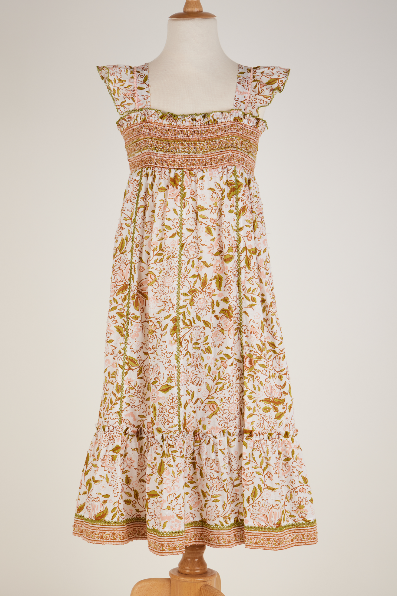 Load image into Gallery viewer, Midi Dress Cindy CT PM Kids Green Menton Cotton Plumeti - Girls Dress
