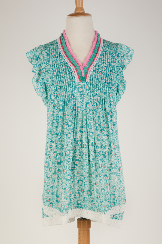 Mini Dress Sasha V Kids Aqua Je T’aime Viscose - Girls Dress