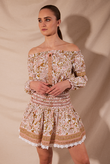 Mini Skirt Galia Green Menton Cotton Plumeti - Skirt