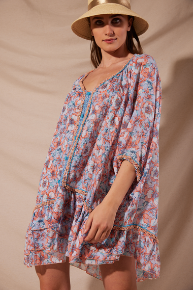 Poncho Bobo Aqua Dalia Cotton Mousseline - O/S - Kaftan