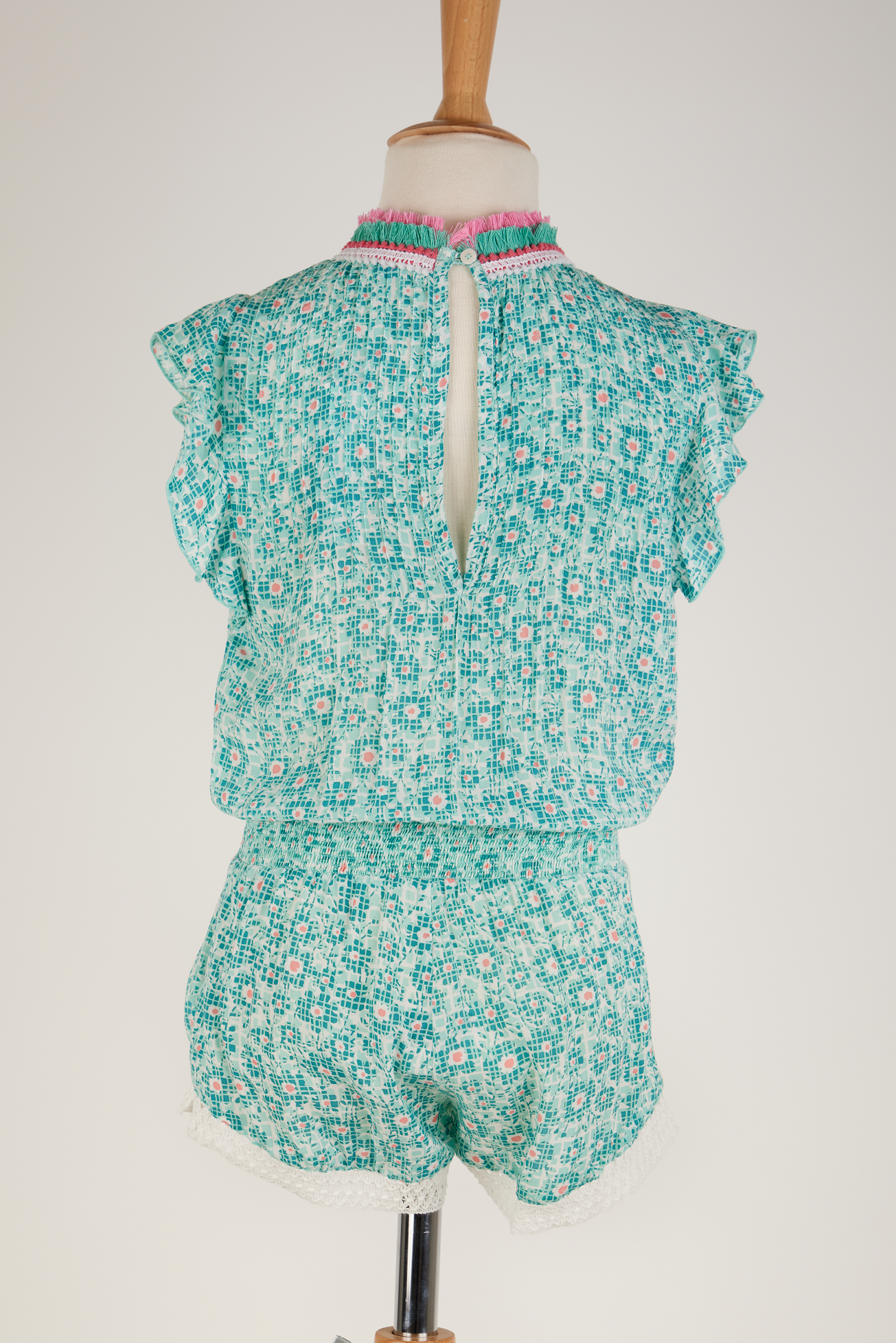 Load image into Gallery viewer, Short Jumpsuit Sasha V Kids Aqua Je T’aime Viscose - Girls Jumpsuit

