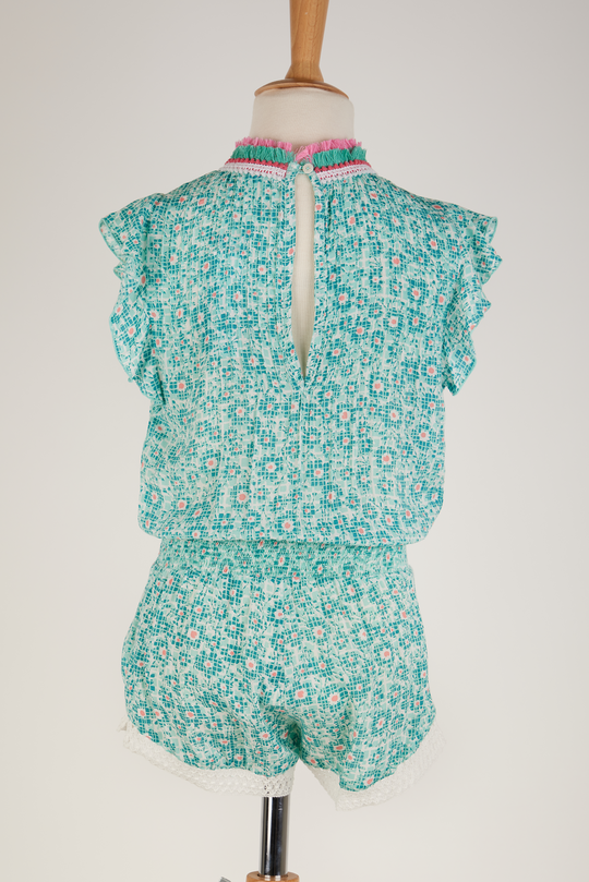 Short Jumpsuit Sasha V Kids Aqua Je T’aime Viscose - Girls Jumpsuit