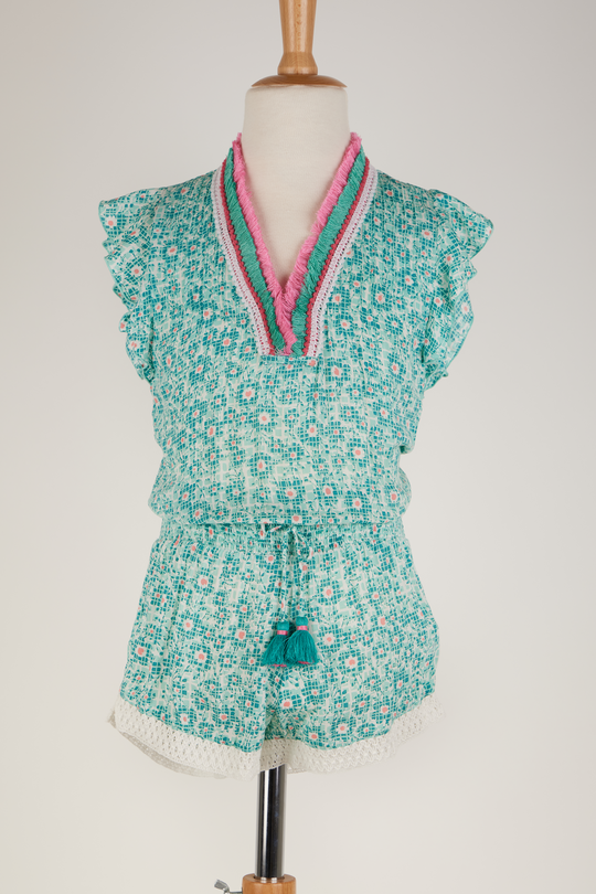 Short Jumpsuit Sasha V Kids Aqua Je T’aime Viscose - Girls Jumpsuit