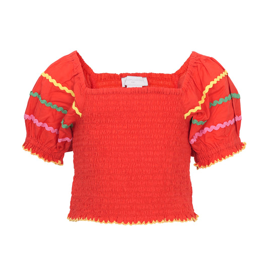 Girls Red Crop Top with Embroidery