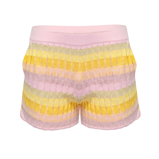 Shorts in Racking Knit Yellow/Pink