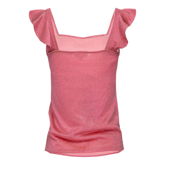 Solid Colour Lurex Top With Frill Shoulders Pink