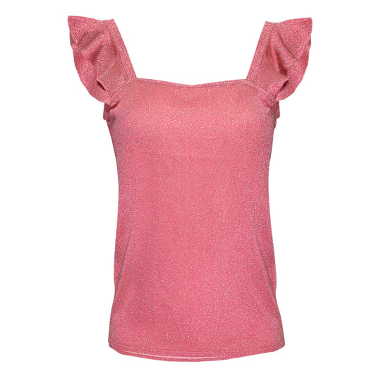 Solid Colour Lurex Top With Frill Shoulders Pink