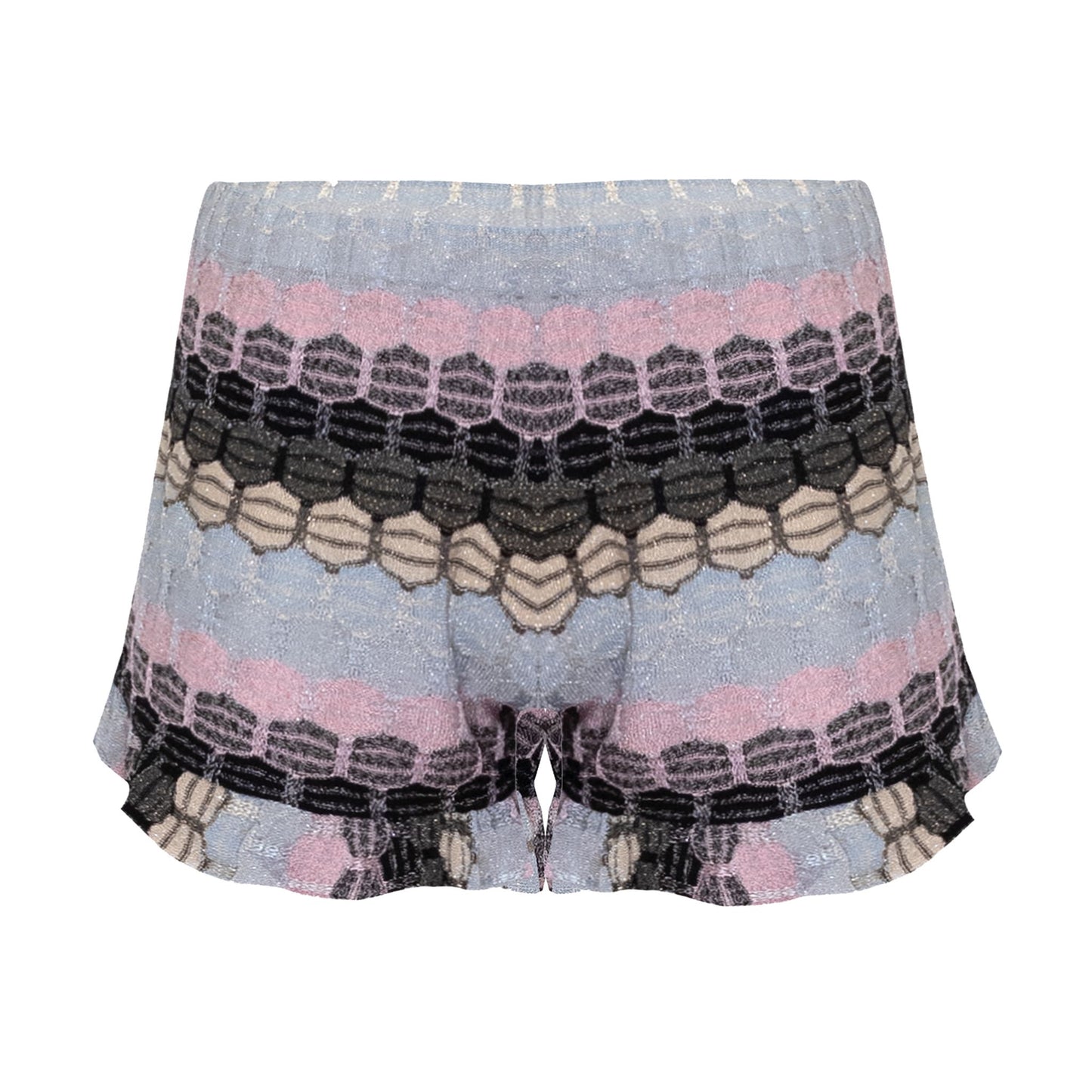Load image into Gallery viewer, Striped Frill Shorts In Honeycomb Knit With Frilled Edge Black - Shorts
