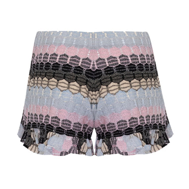 Striped Frill Shorts In Honeycomb Knit With Frilled Edge Black - Shorts