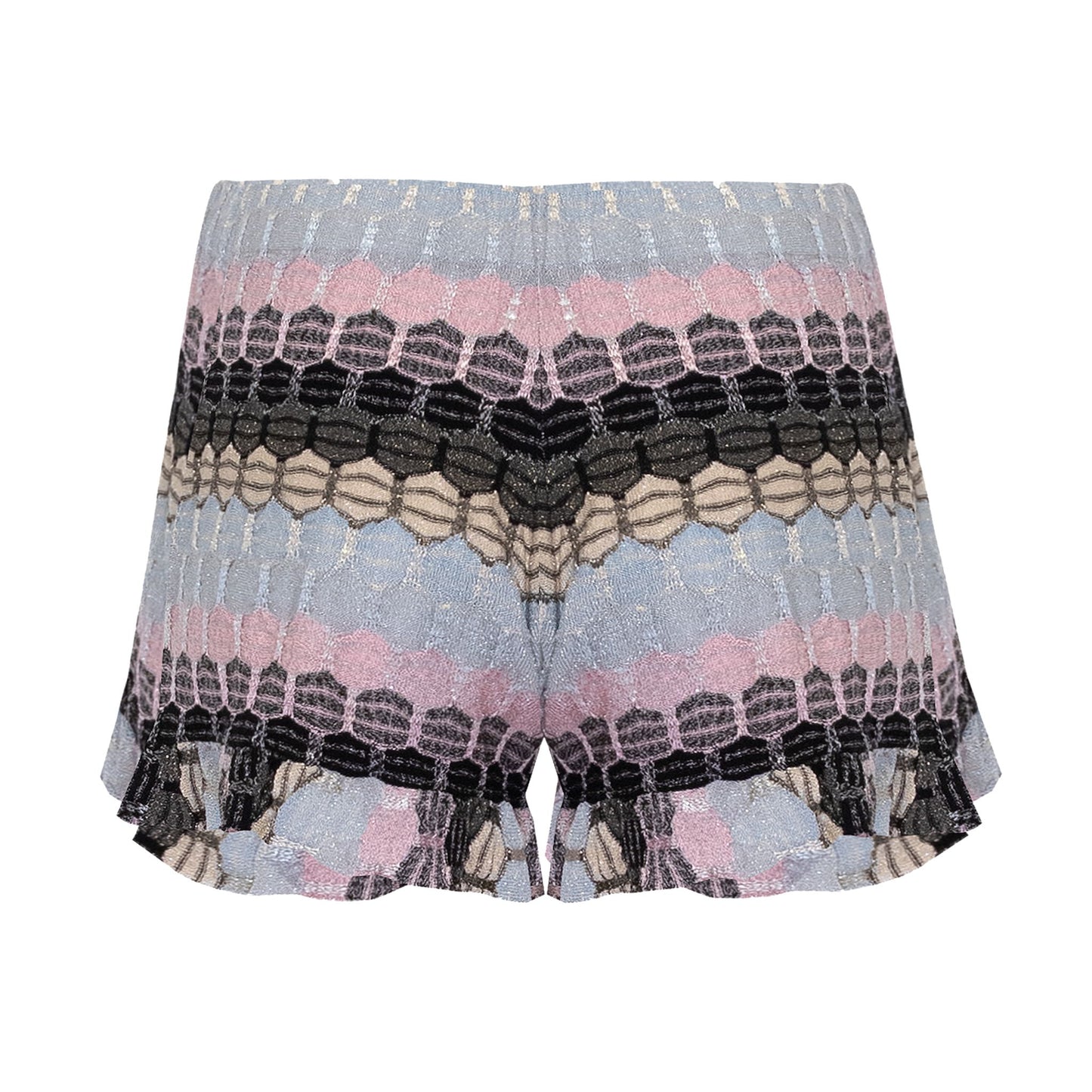 Load image into Gallery viewer, Striped Frill Shorts In Honeycomb Knit With Frilled Edge Black - Shorts
