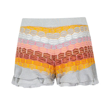 Striped Frill Shorts In Honeycomb Knit With Tie Belt Silver/Red - Shorts