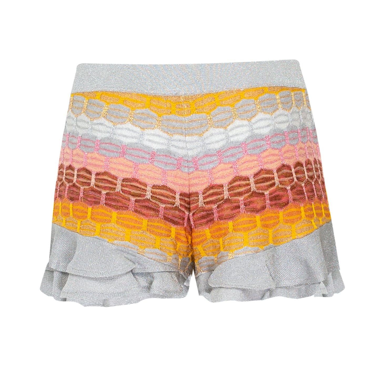 Load image into Gallery viewer, Striped Frill Shorts In Honeycomb Knit With Tie Belt Silver/Red
