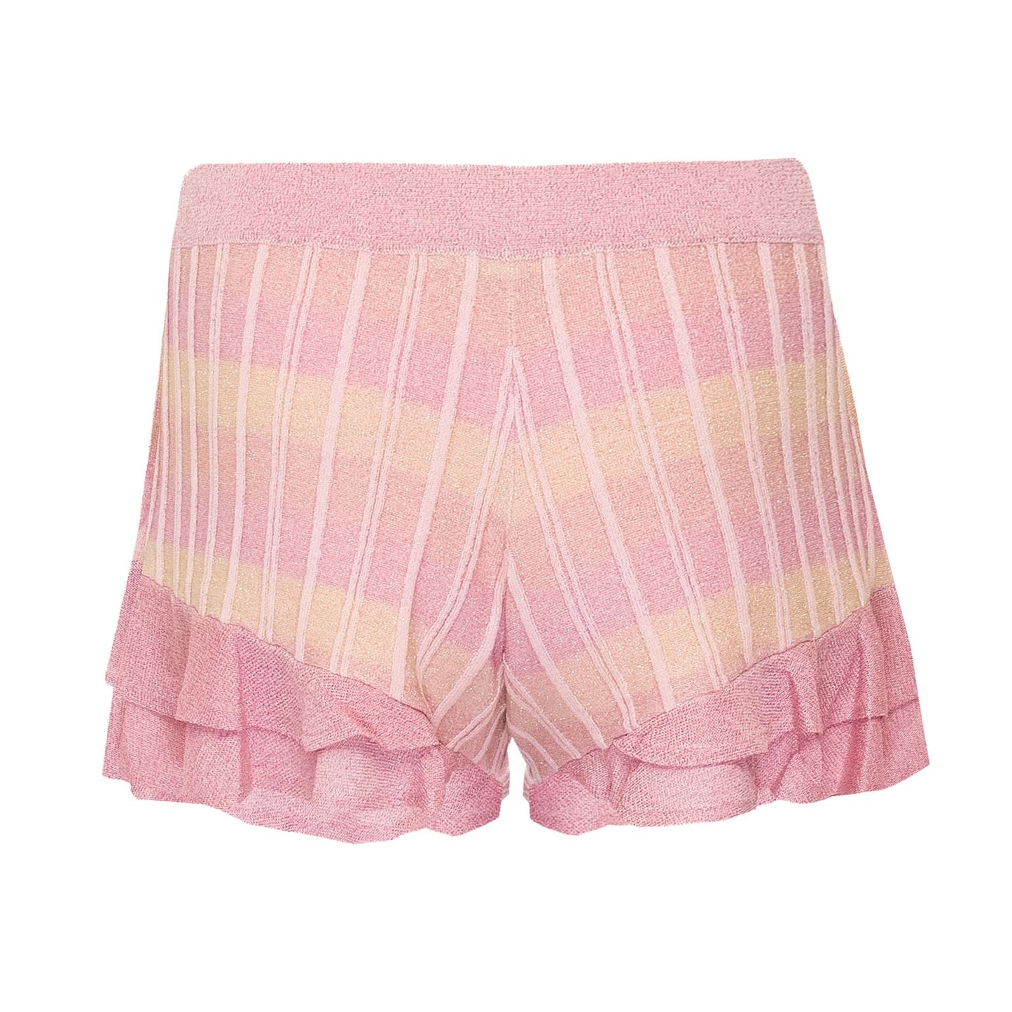Load image into Gallery viewer, Striped Frill Shorts In Ribbed Knit With Tie Belt Pink - Shorts
