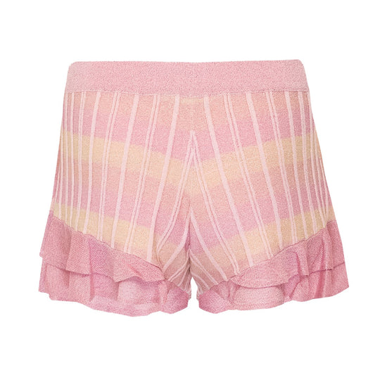 Load image into Gallery viewer, Striped Frill Shorts In Ribbed Knit With Tie Belt Pink
