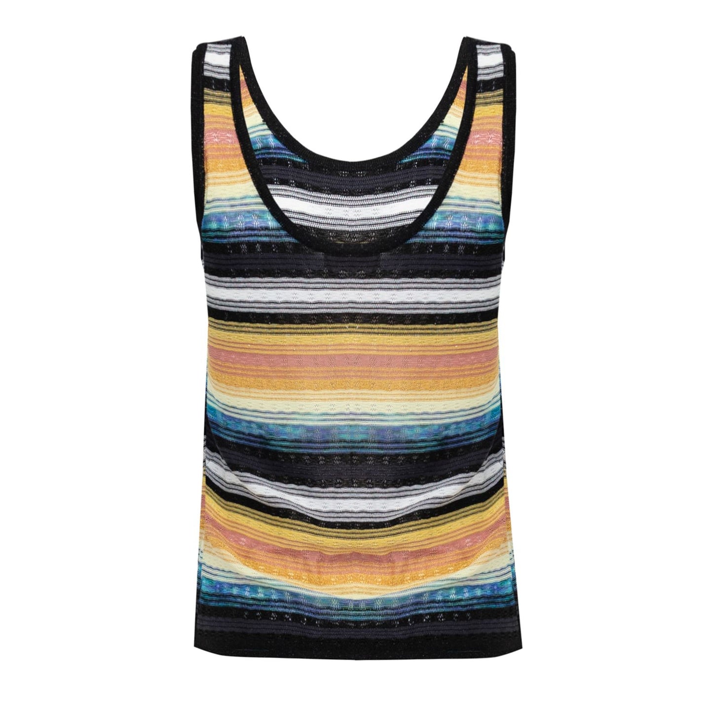 Striped Tank Top In Drop Stitch Knit Mint Coral/Yellow