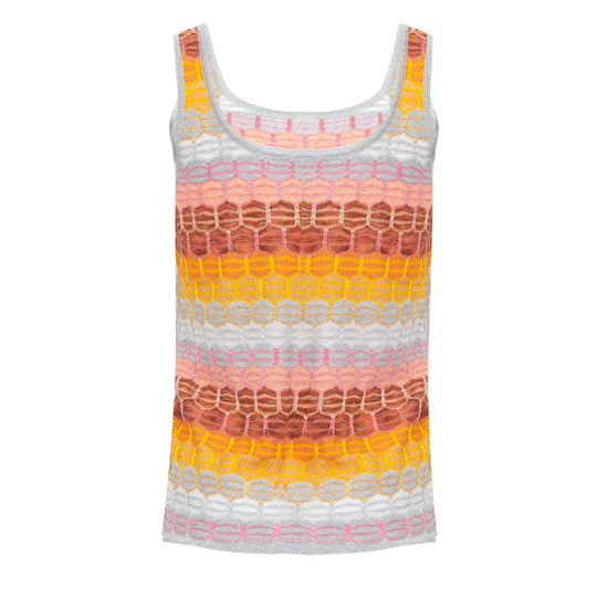 Load image into Gallery viewer, Striped Tank Top In Honeycomb Knit Silver/Red
