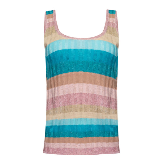 Load image into Gallery viewer, Tank Top In Striped Tuck Stitch Knit Pink/Beige
