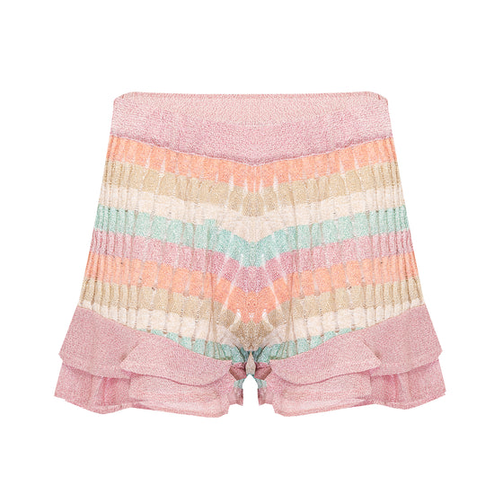 Striped Frill Shorts: Racking Knit in Quadruple Shades