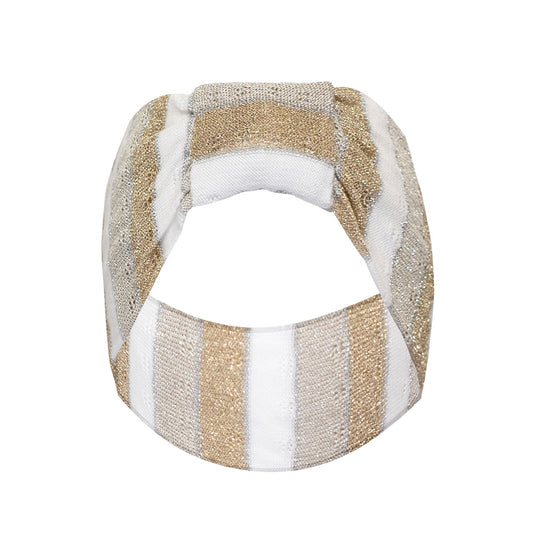 Headband In Drop Stitch Knit White/Gold/Beige