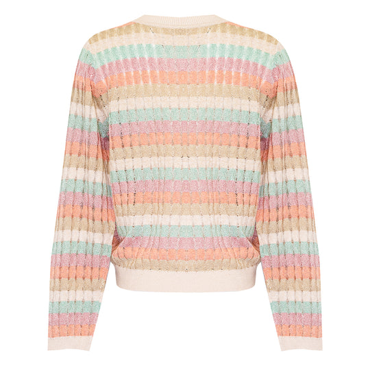 Long Sleeve Top In Striped Racking Knit Beige/Gold/Peach/Pink/Mint